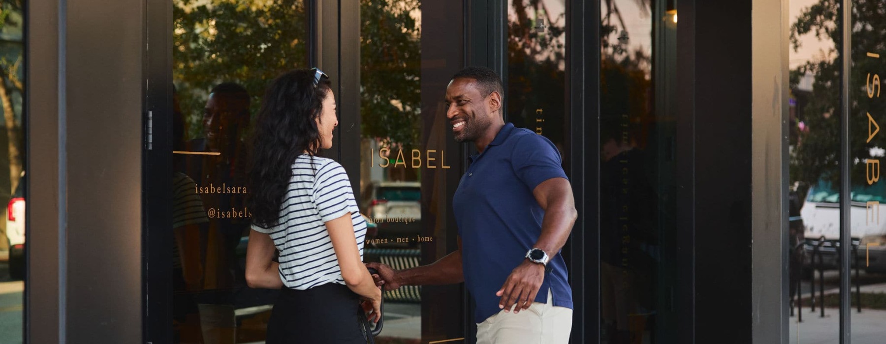 a couple talking outdoors