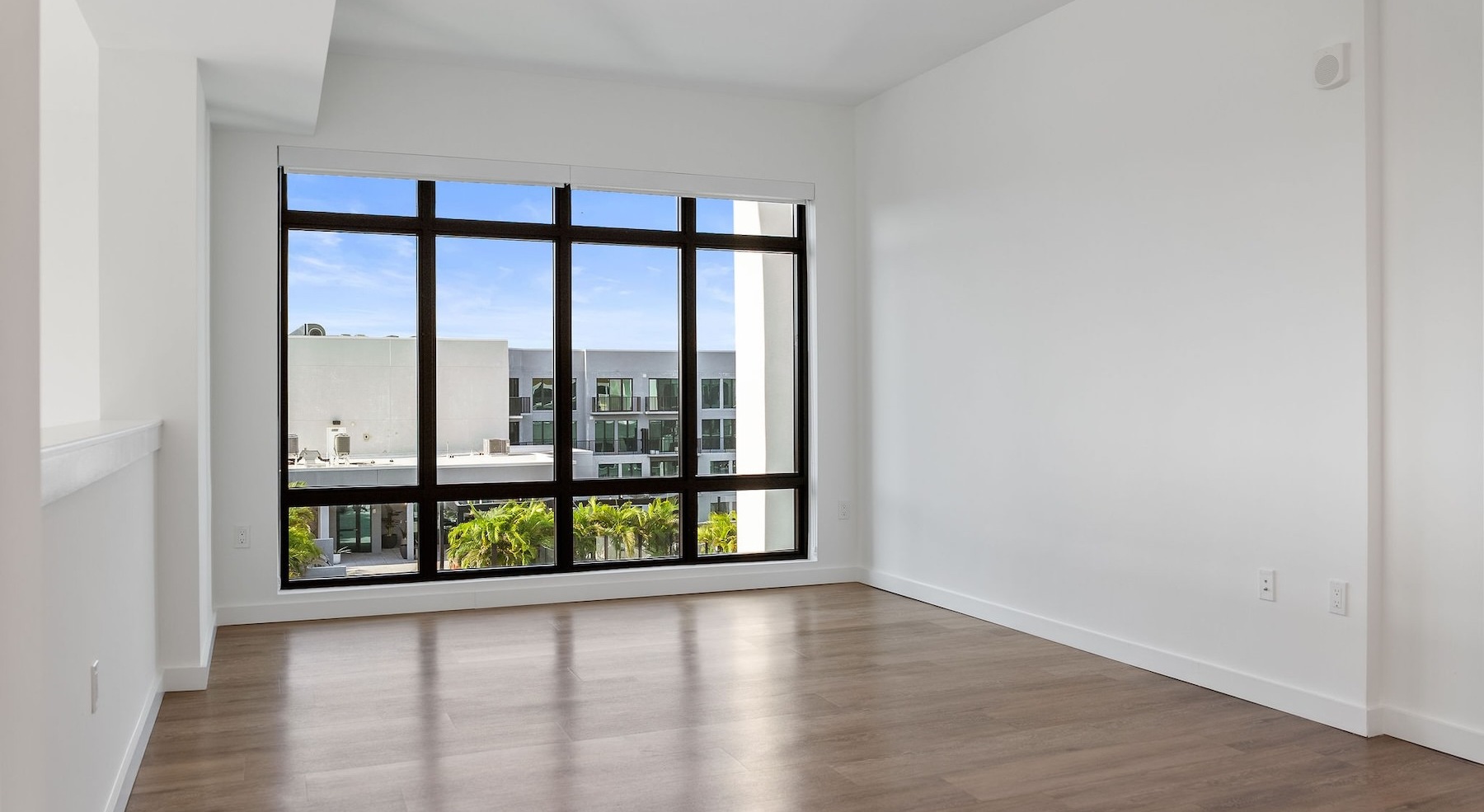 a room with large windows