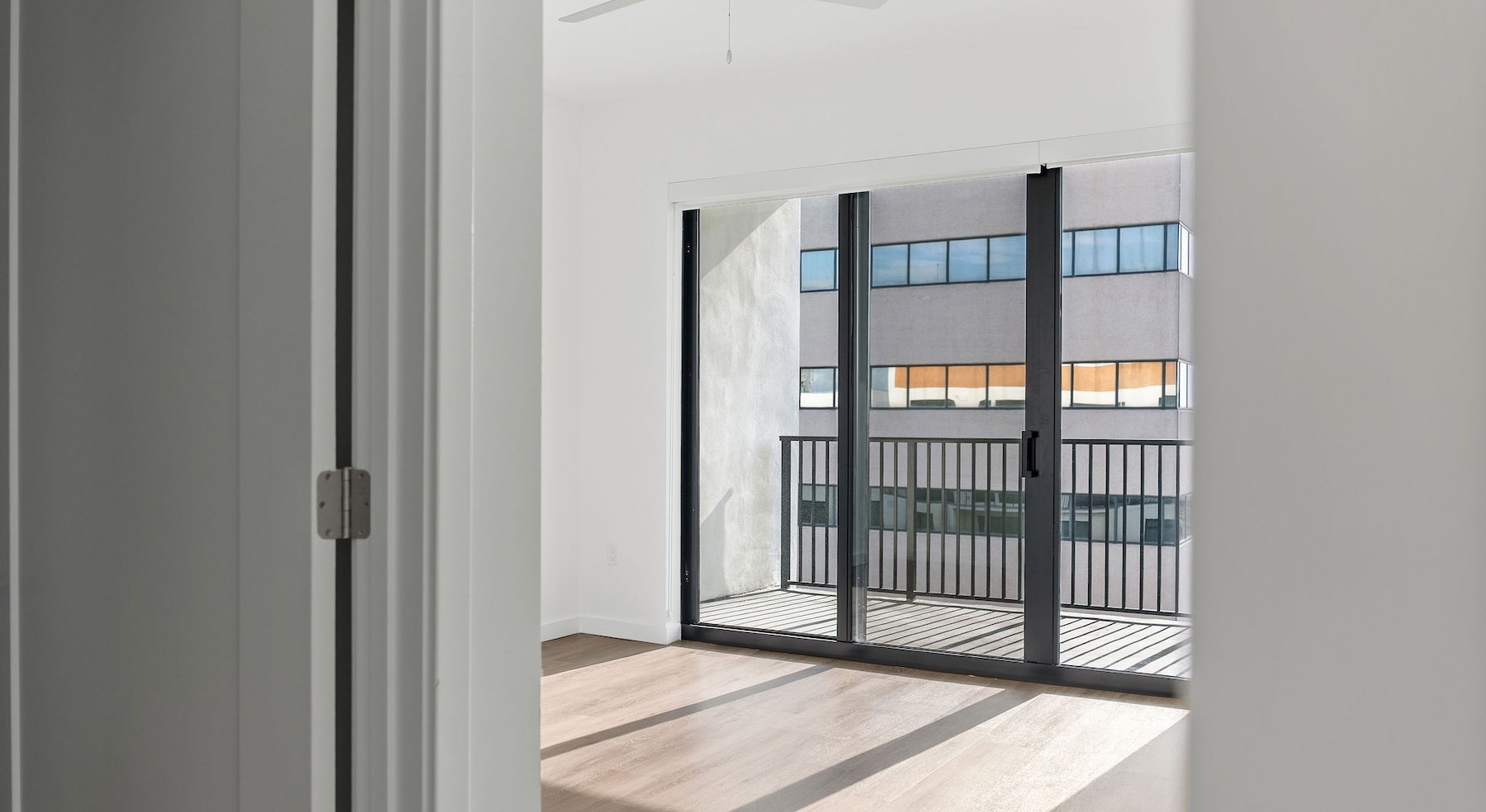 a room with large windows