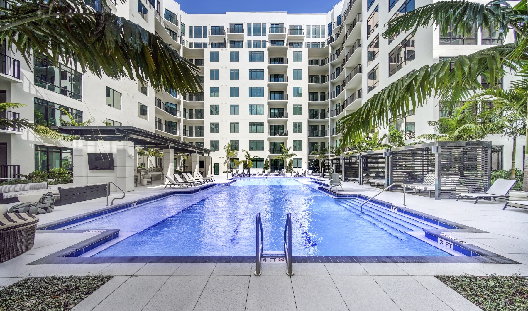 pool with tropical landscaping